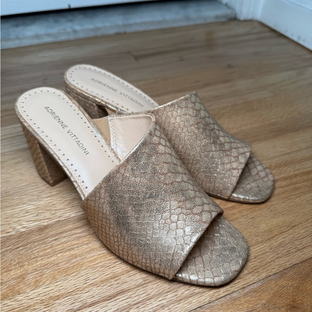 Adrienne Vittadini Metallic Gold Mules